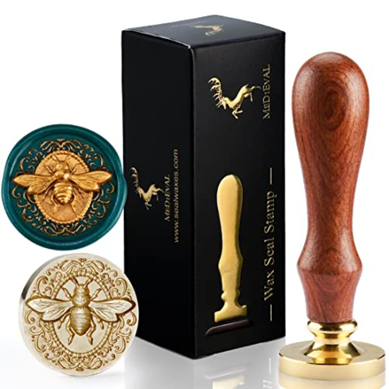 3D Embossed Bee Wax Seal Stamp - Brass Head with Wooden Handle, Making Wax Seals for Wedding Invitation/Envelop/Gift Wrapping